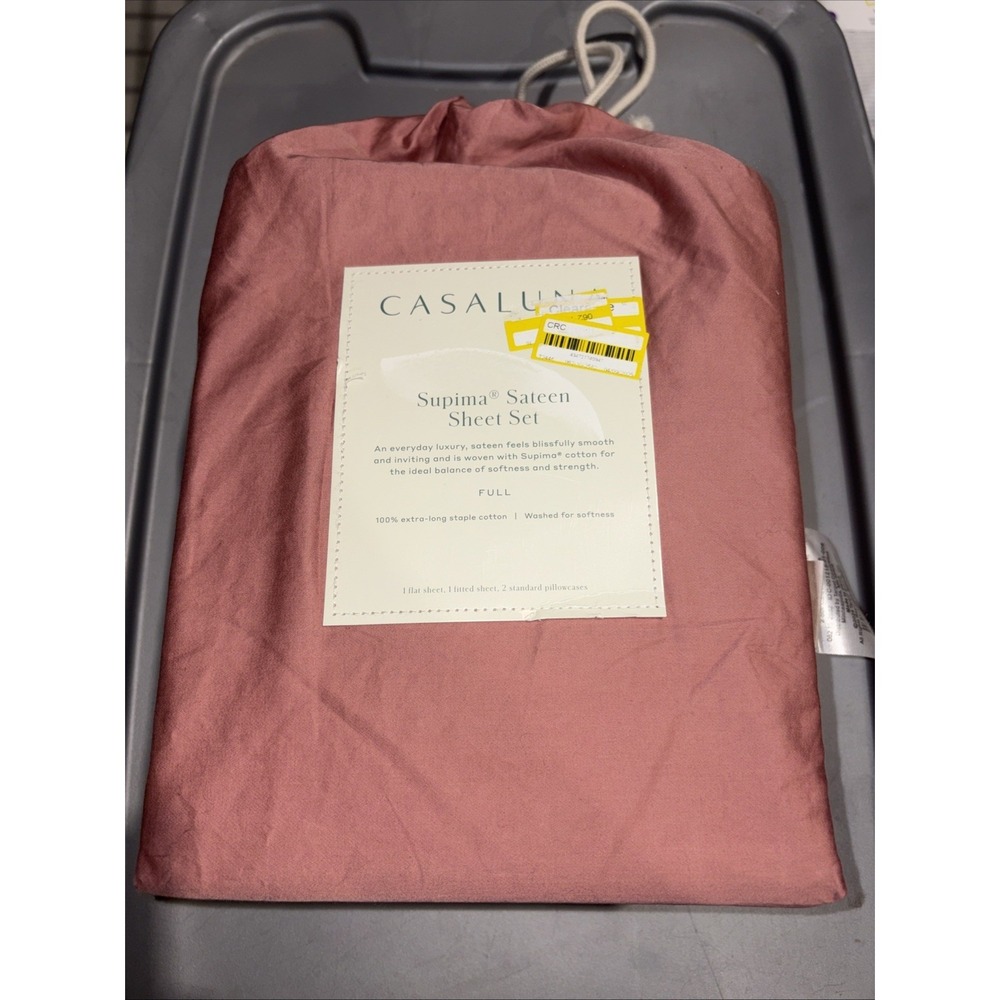 Casaluna Full 500 Thread Count Washed Supima Sateen Solid Sheet Set Rose